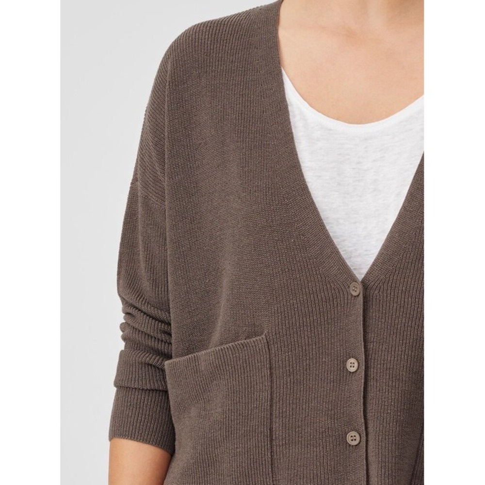 Eileen Fisher Organic Linen Cotton V-Neck Cardigan Medium Brown